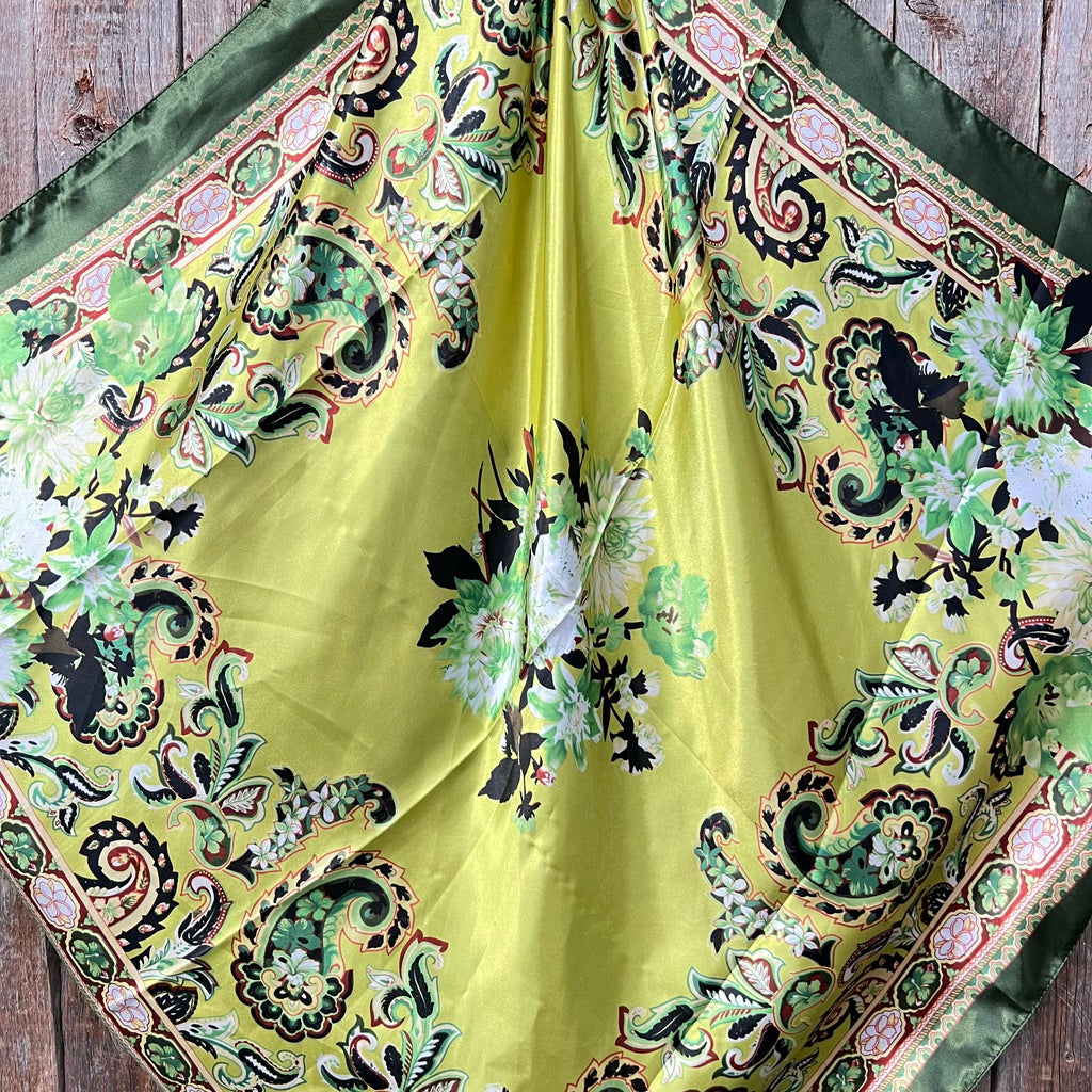 35X35"  Green Floral Paisley Wild Rag/Scarf WR174