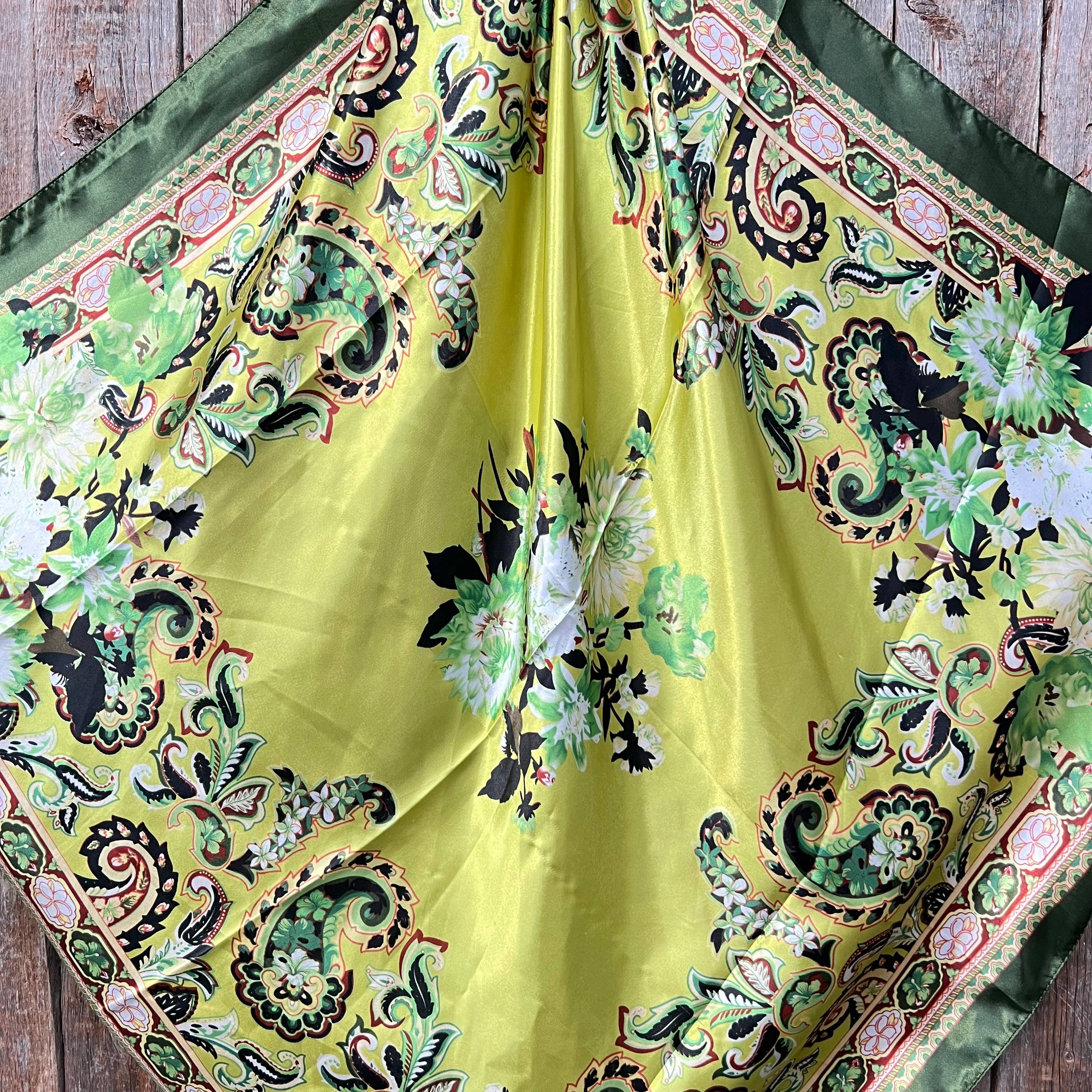35X35"  Green Floral Paisley Wild Rag/Scarf WR174