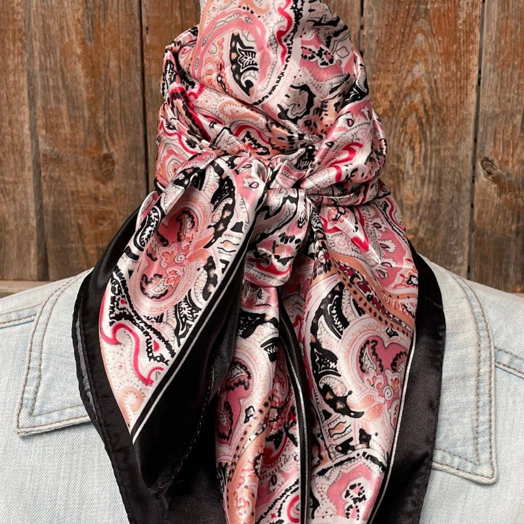 35X35"  Pink & Black Paisley Wild Rag/Scarf WR3415
