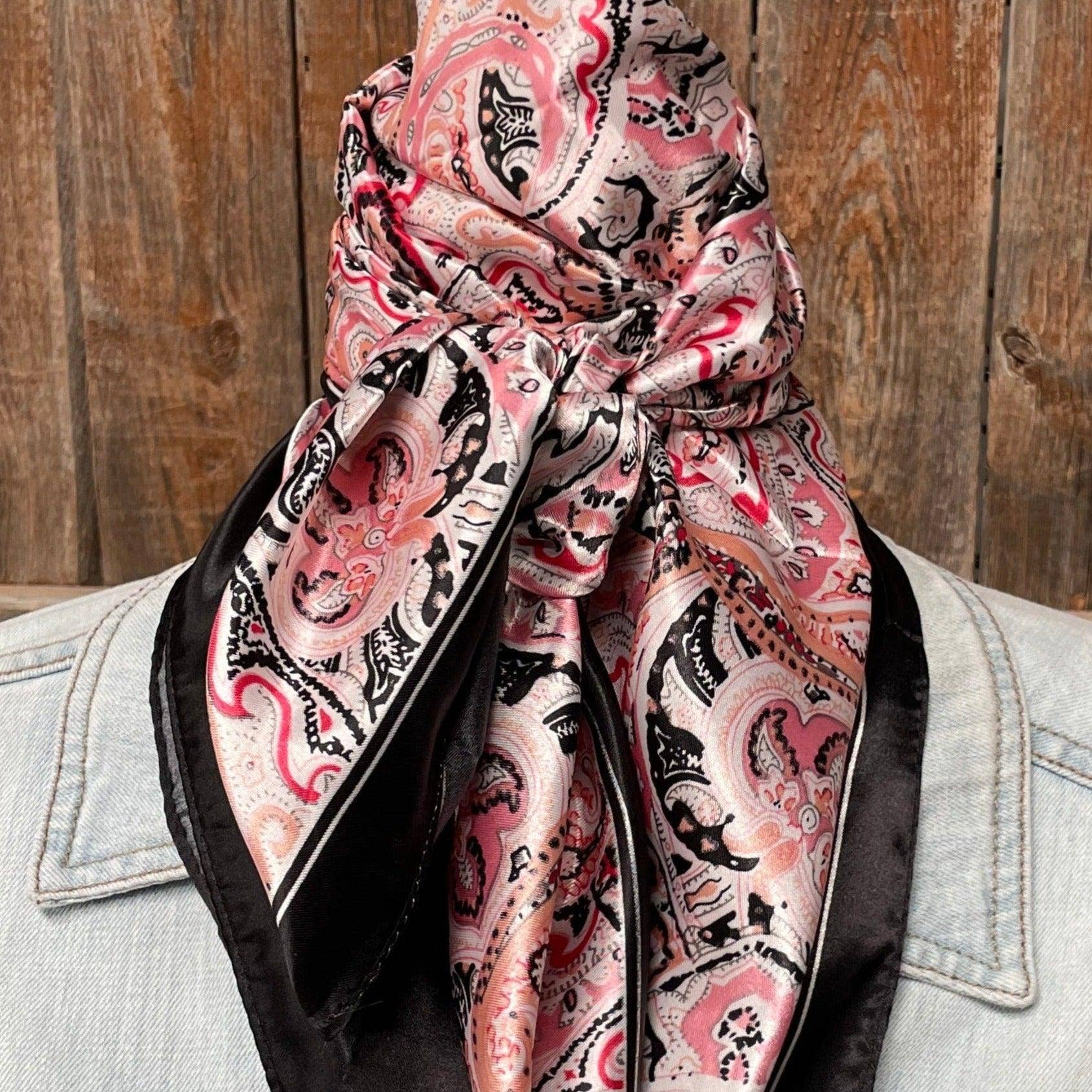 35X35"  Pink & Black Paisley Wild Rag/Scarf WR3415