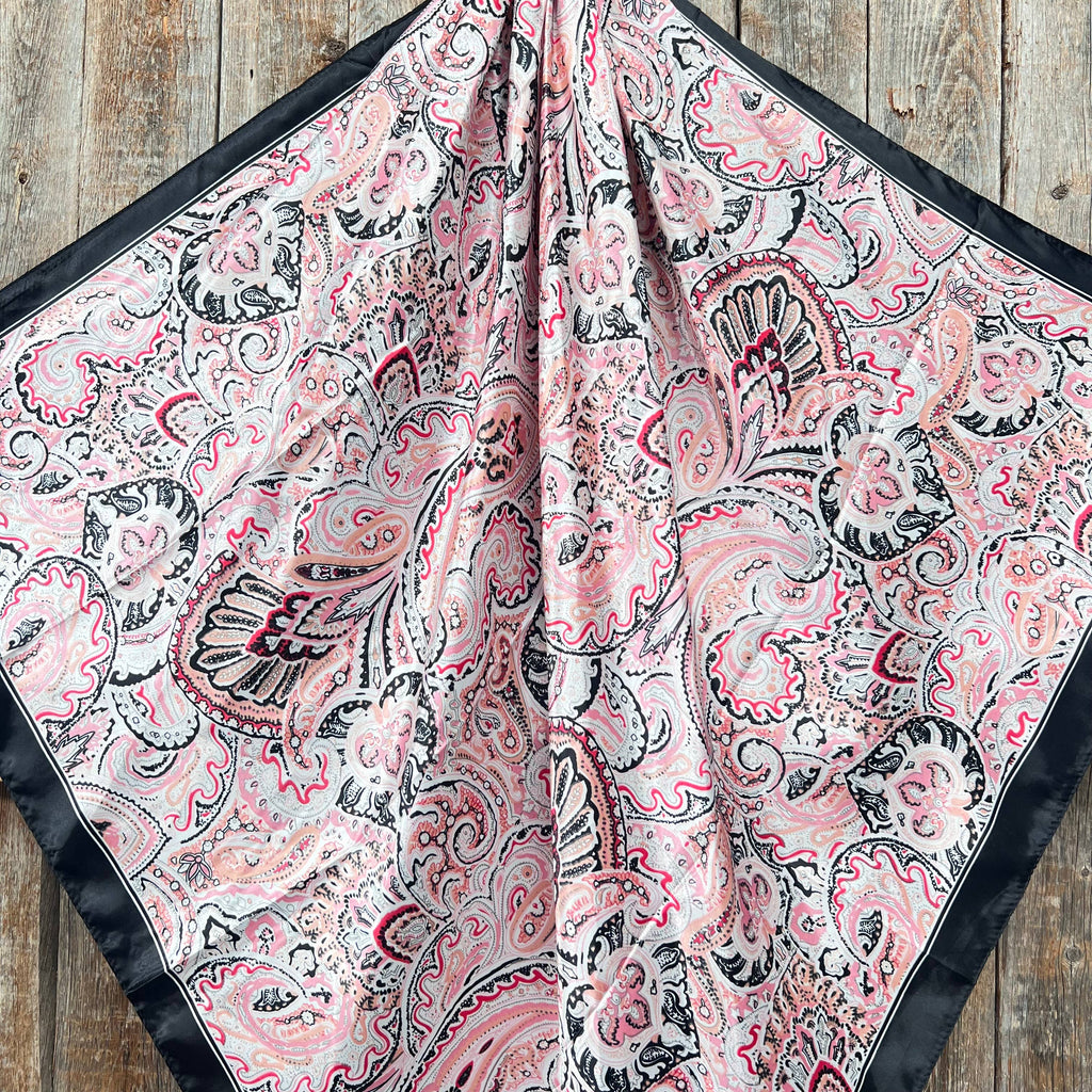 35X35"  Pink & Black Paisley Wild Rag/Scarf WR3415