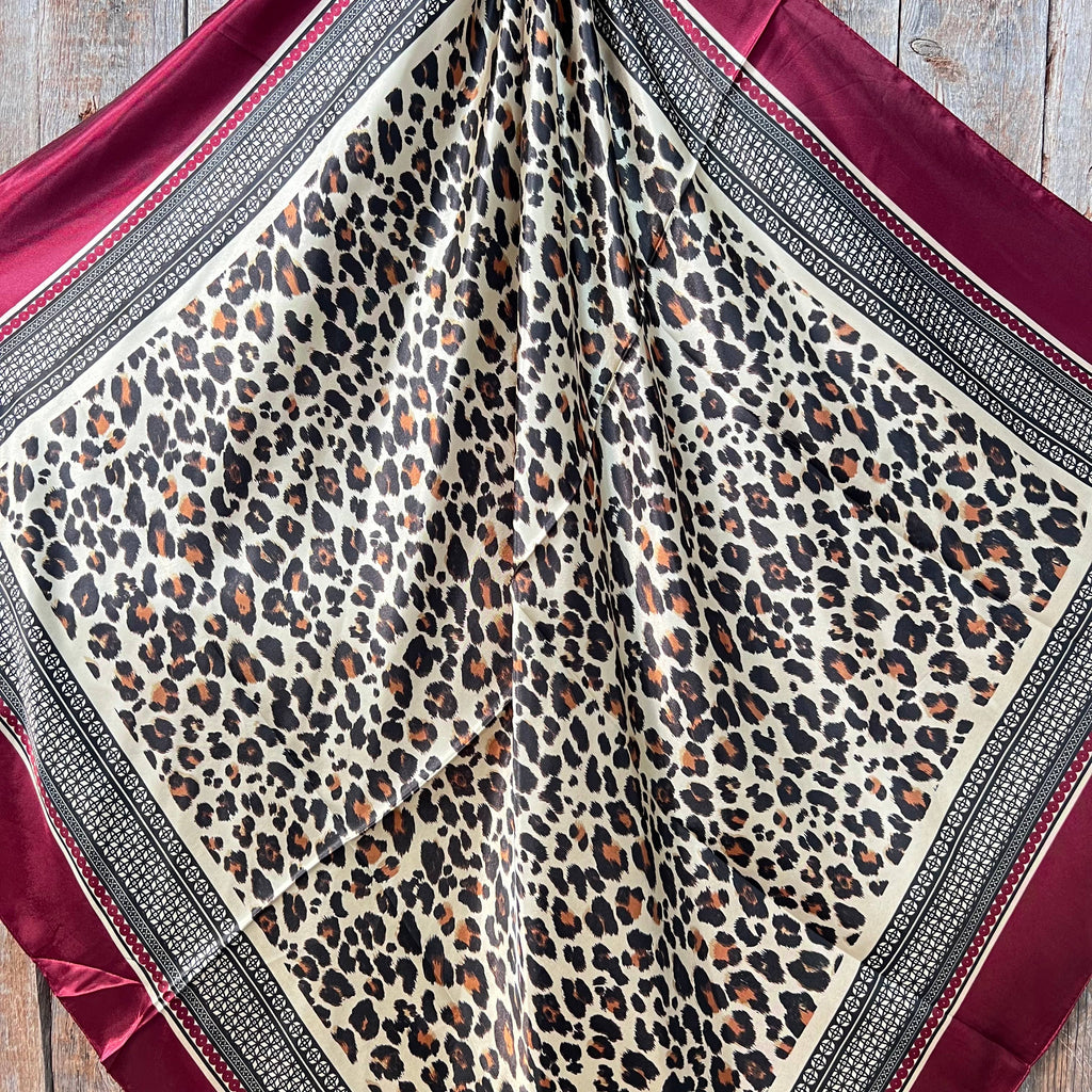 35X35" Wine Leopard Print Wild Rag/Scarf WR397