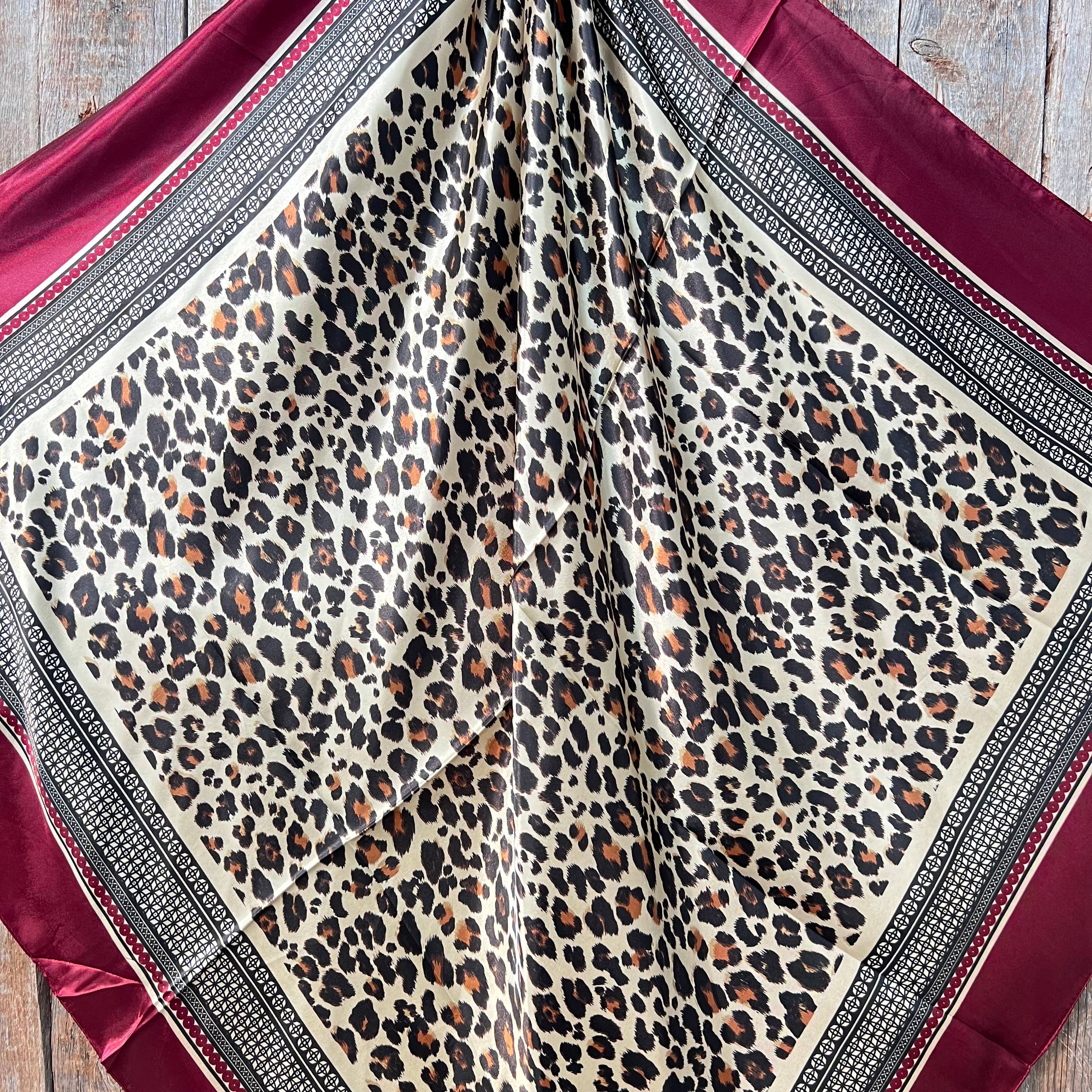 35X35" Wine Leopard Print Wild Rag/Scarf WR397
